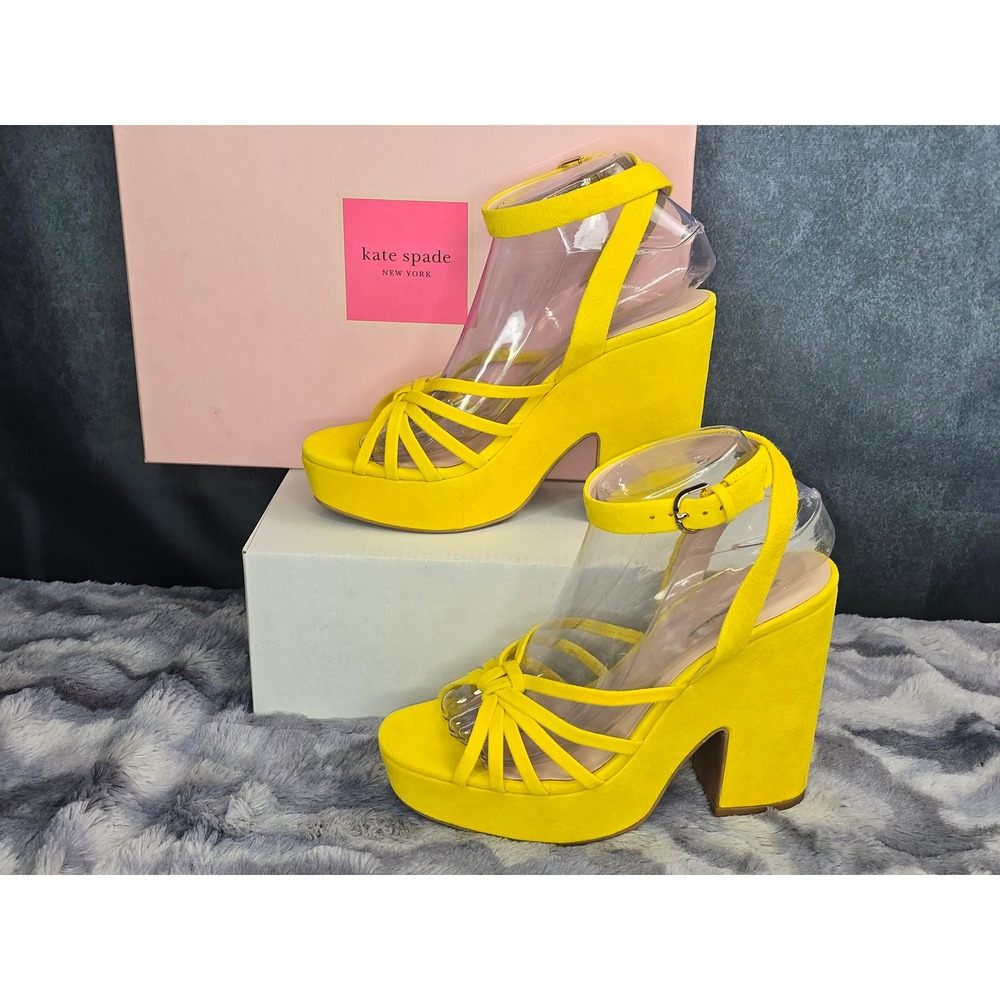 NWB Kate Spade Glenn Sandals‎ Yellow Suede Platform Block Heel Womens 8M